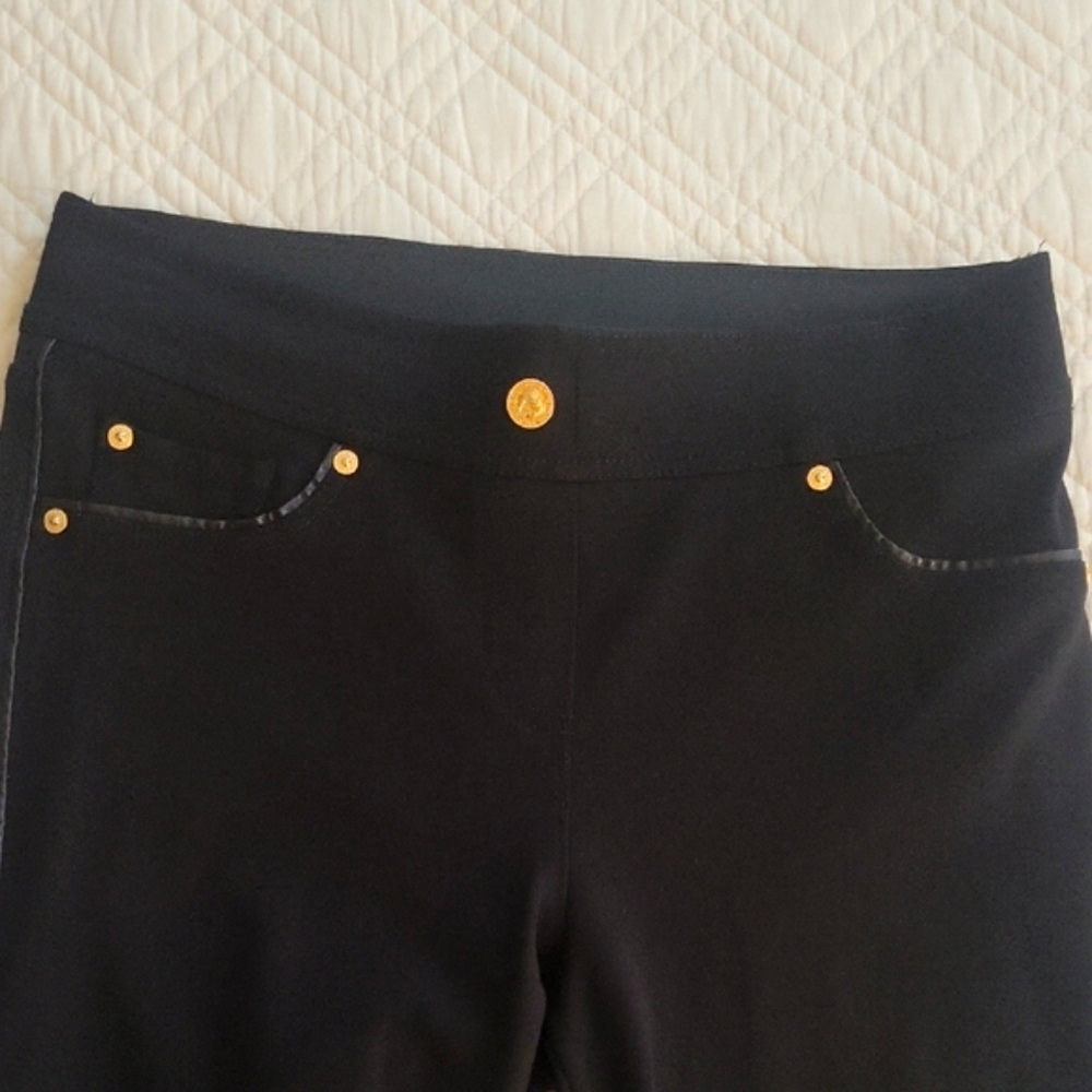 Peter Nygard Black Jeggings with Gold Button and Brads - Picture 2 of 5
